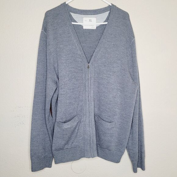 Banana Republic Sweater Mens Sz XL Gray 100% Wool Zip Cardigan Academia Heritage - Picture 1 of 7
